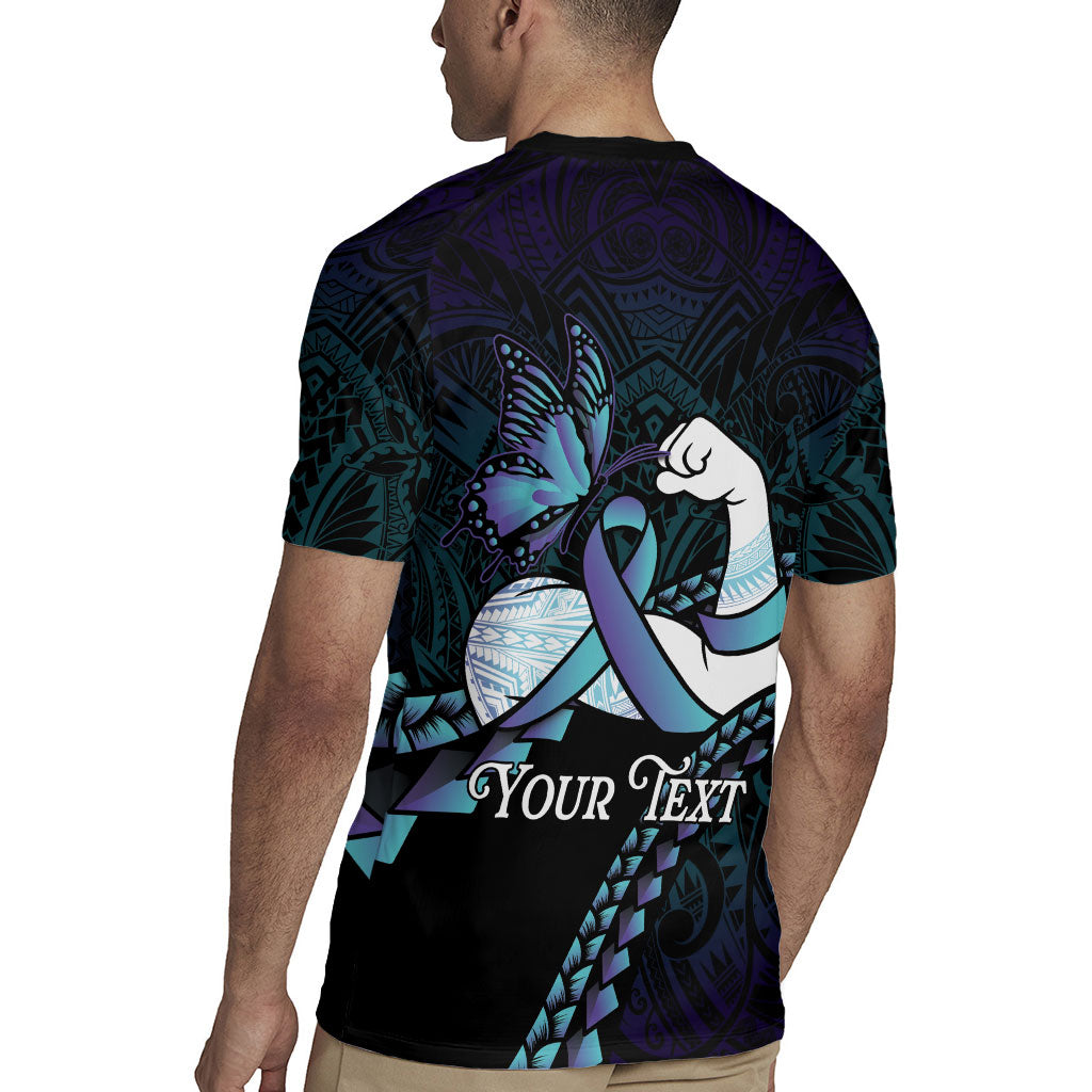 Personalised Polynesia Suicide Prevention Month Rugby Jersey Brave Strong Butterfly Teal Purple Ribbon