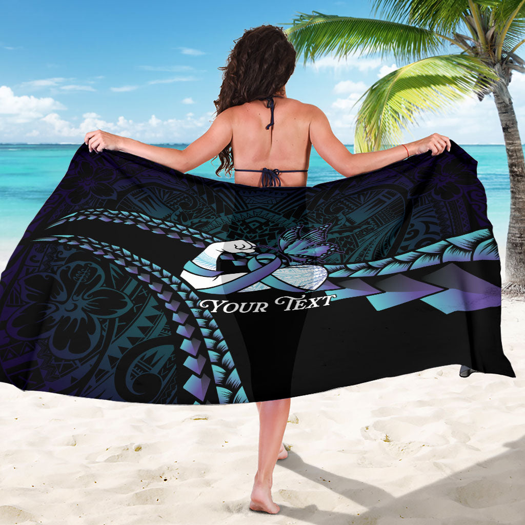 Personalised Polynesia Suicide Prevention Month Sarong Brave Strong Butterfly Teal Purple Ribbon
