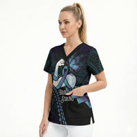 Personalised Polynesia Suicide Prevention Month Scrub Top Brave Strong Butterfly Teal Purple Ribbon