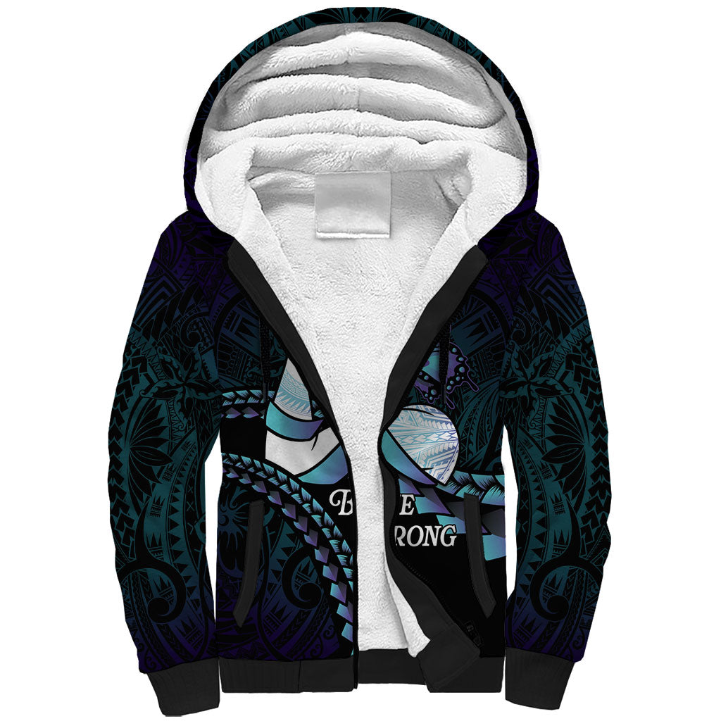 Personalised Polynesia Suicide Prevention Month Sherpa Hoodie Brave Strong Butterfly Teal Purple Ribbon