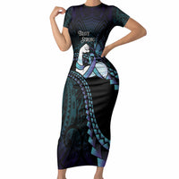 Personalised Polynesia Suicide Prevention Month Short Sleeve Bodycon Dress Brave Strong Butterfly Teal Purple Ribbon