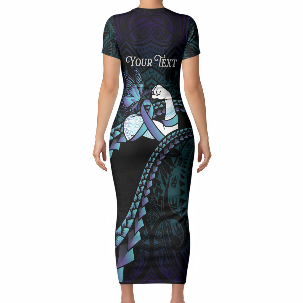 Personalised Polynesia Suicide Prevention Month Short Sleeve Bodycon Dress Brave Strong Butterfly Teal Purple Ribbon
