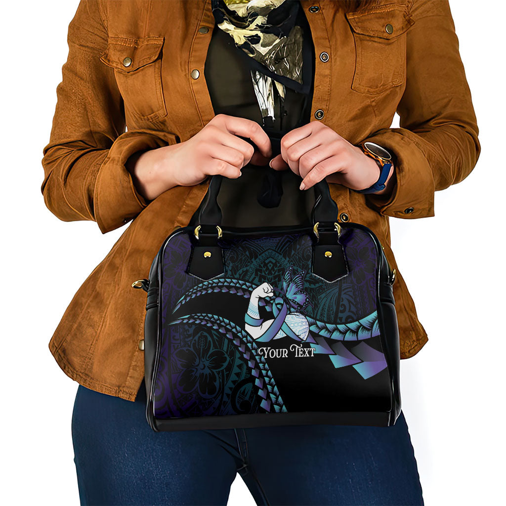 Personalised Polynesia Suicide Prevention Month Shoulder Handbag Brave Strong Butterfly Teal Purple Ribbon