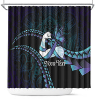 Personalised Polynesia Suicide Prevention Month Shower Curtain Brave Strong Butterfly Teal Purple Ribbon