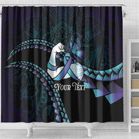 Personalised Polynesia Suicide Prevention Month Shower Curtain Brave Strong Butterfly Teal Purple Ribbon