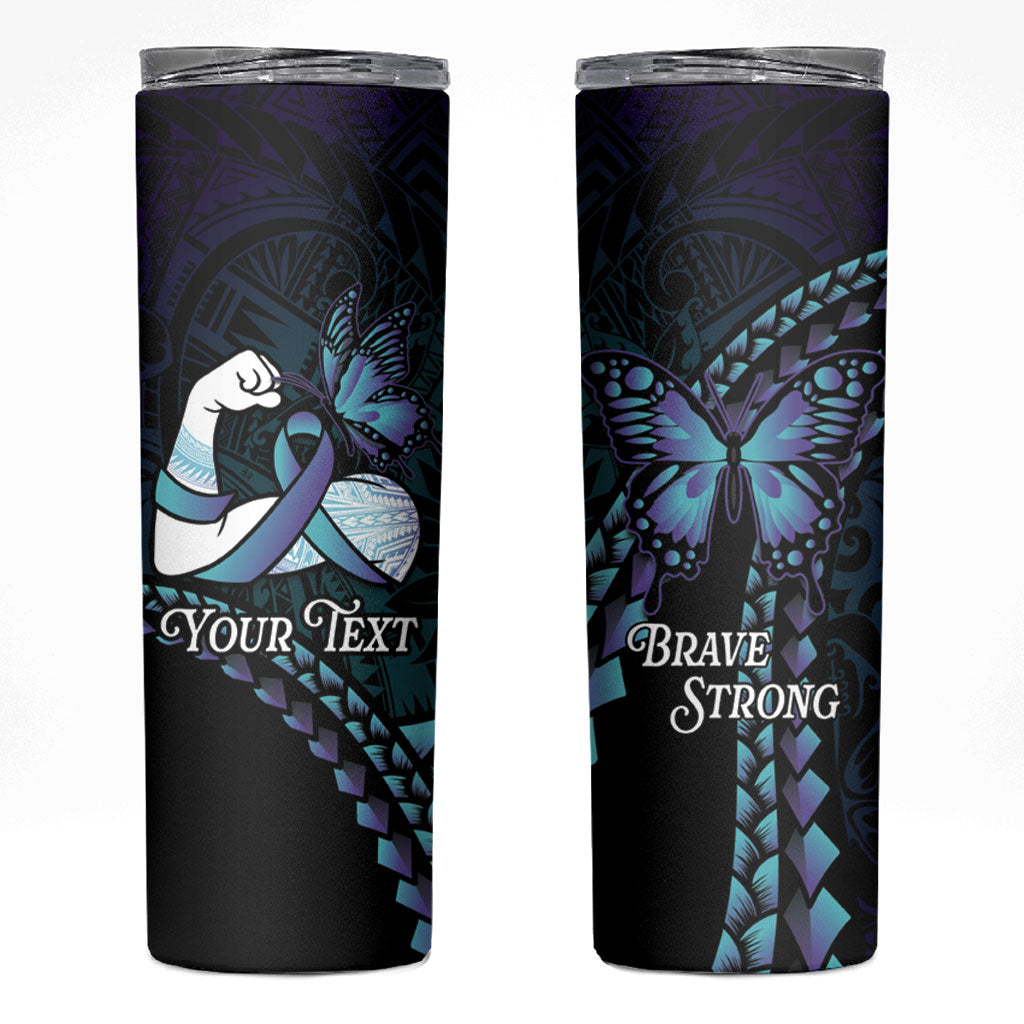 Personalised Polynesia Suicide Prevention Month Skinny Tumbler Brave Strong Butterfly Teal Purple Ribbon