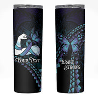Personalised Polynesia Suicide Prevention Month Skinny Tumbler Brave Strong Butterfly Teal Purple Ribbon