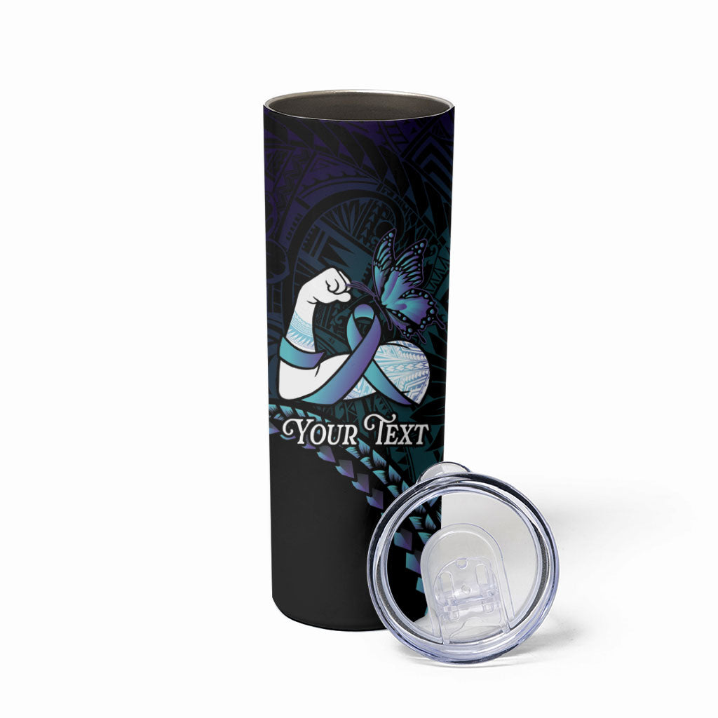 Personalised Polynesia Suicide Prevention Month Skinny Tumbler Brave Strong Butterfly Teal Purple Ribbon