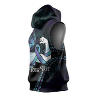 Personalised Polynesia Suicide Prevention Month Sleeveless Hoodie Brave Strong Butterfly Teal Purple Ribbon