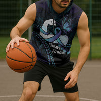 Personalised Polynesia Suicide Prevention Month Sleeveless Hoodie Brave Strong Butterfly Teal Purple Ribbon