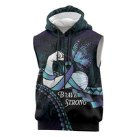 Personalised Polynesia Suicide Prevention Month Sleeveless Zip Hoodie Brave Strong Butterfly Teal Purple Ribbon