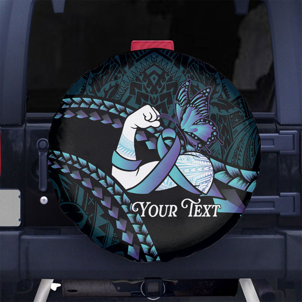 Personalised Polynesia Suicide Prevention Month Spare Tire Cover Brave Strong Butterfly Teal Purple Ribbon