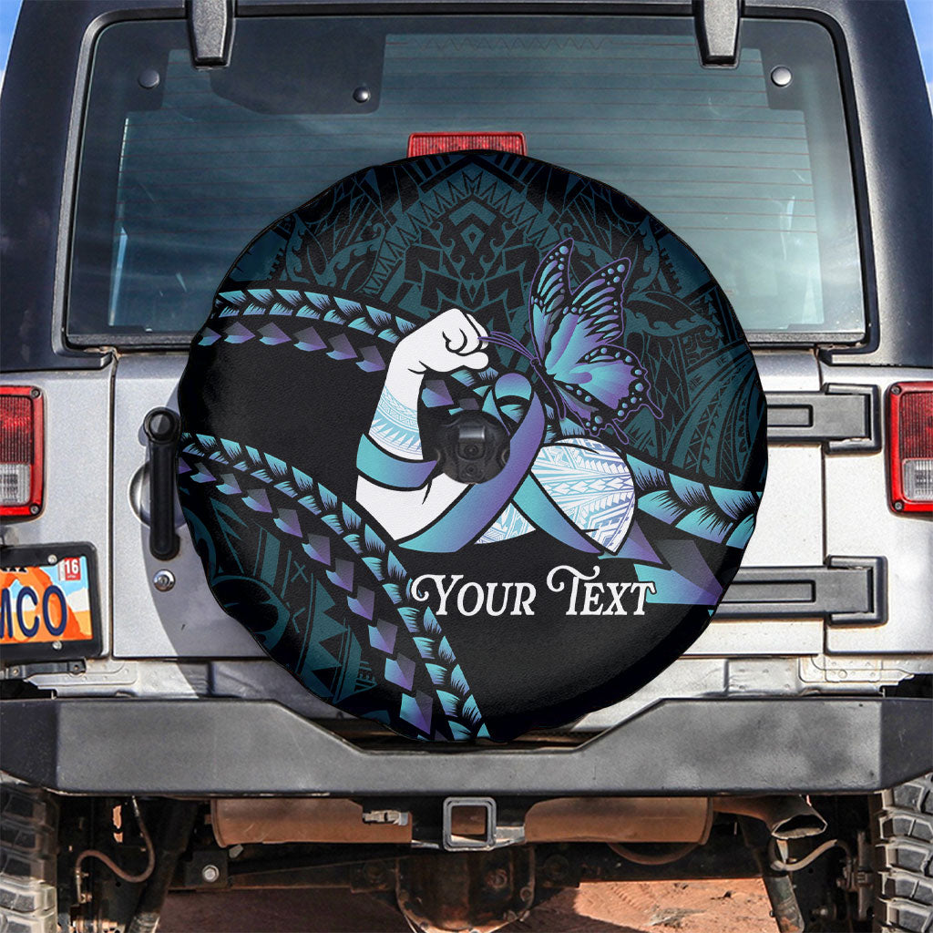 Personalised Polynesia Suicide Prevention Month Spare Tire Cover Brave Strong Butterfly Teal Purple Ribbon