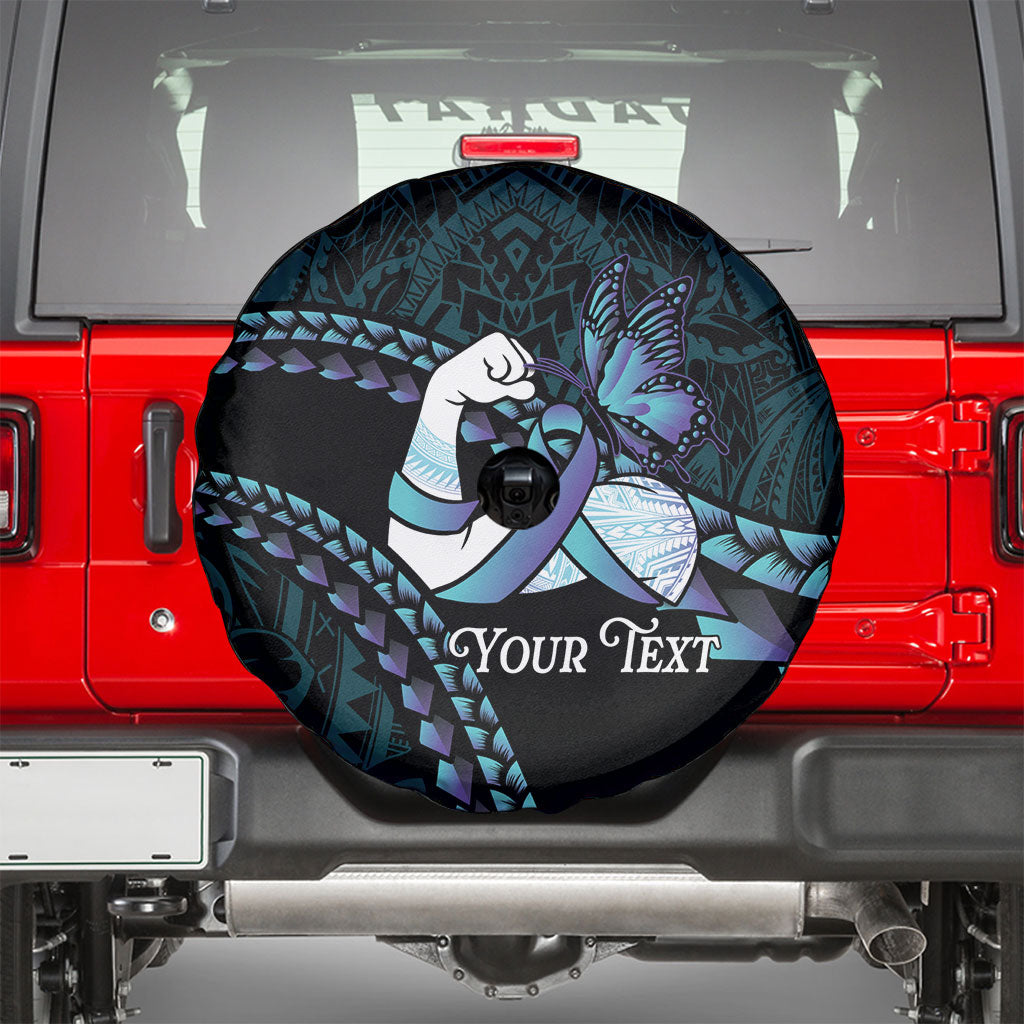 Personalised Polynesia Suicide Prevention Month Spare Tire Cover Brave Strong Butterfly Teal Purple Ribbon