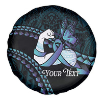 Personalised Polynesia Suicide Prevention Month Spare Tire Cover Brave Strong Butterfly Teal Purple Ribbon