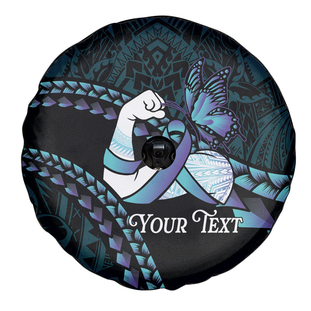 Personalised Polynesia Suicide Prevention Month Spare Tire Cover Brave Strong Butterfly Teal Purple Ribbon