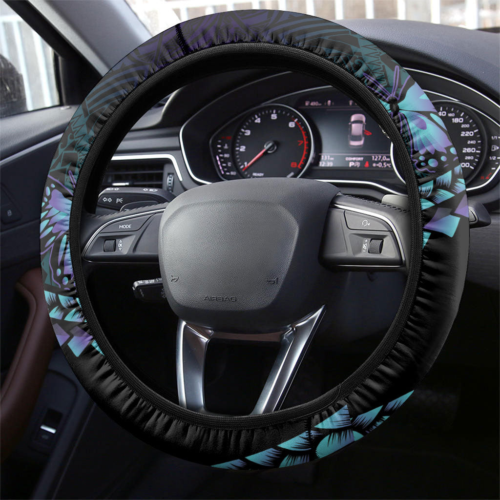 Polynesia Suicide Prevention Month Steering Wheel Cover Brave Strong Butterfly Teal Purple Ribbon