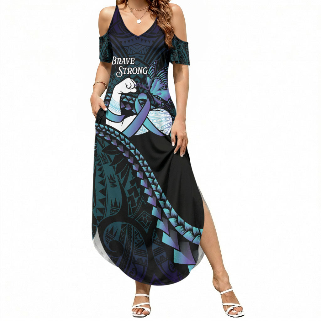 Personalised Polynesia Suicide Prevention Month Summer Maxi Dress Brave Strong Butterfly Teal Purple Ribbon