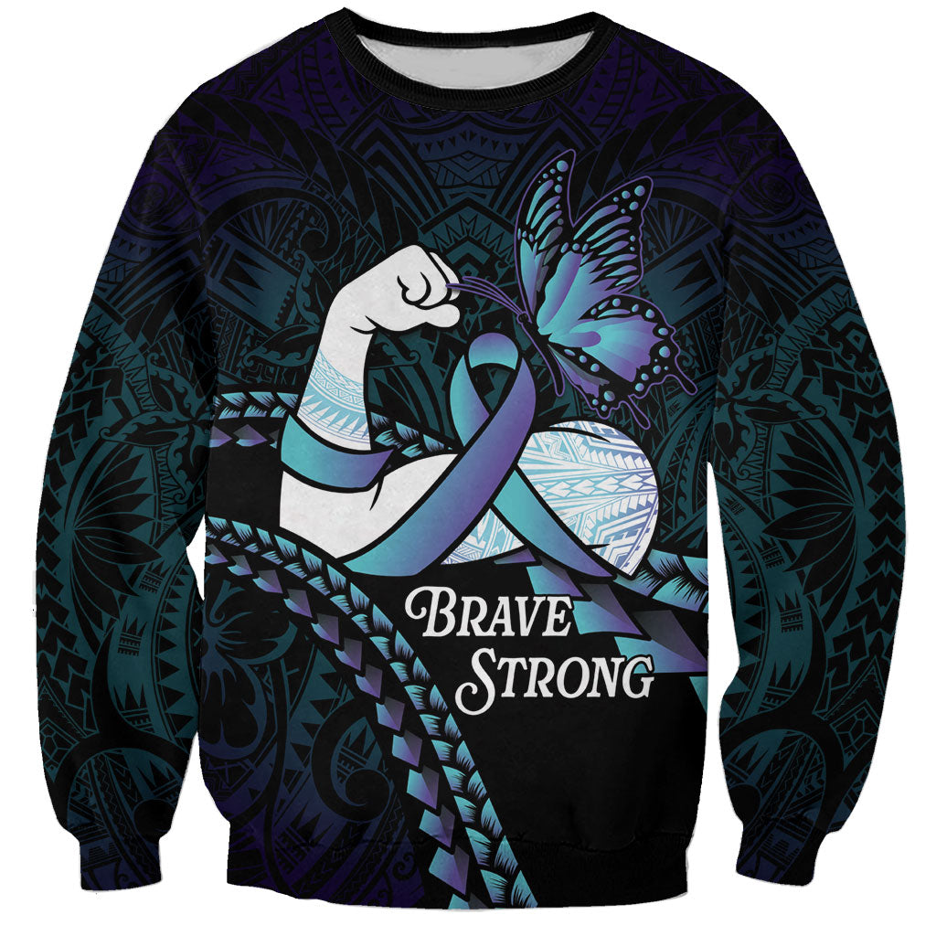 Personalised Polynesia Suicide Prevention Month Sweatshirt Brave Strong Butterfly Teal Purple Ribbon