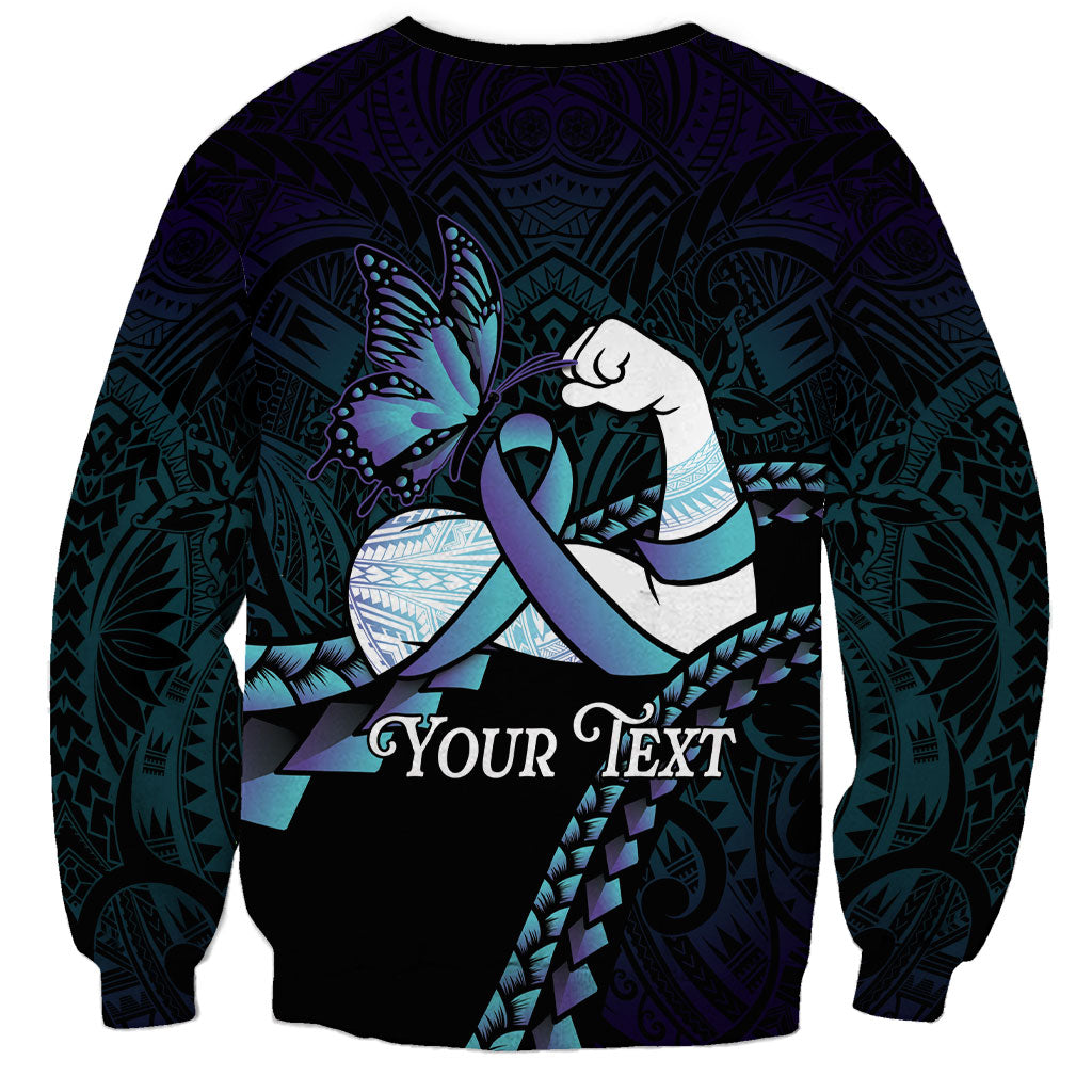 Personalised Polynesia Suicide Prevention Month Sweatshirt Brave Strong Butterfly Teal Purple Ribbon