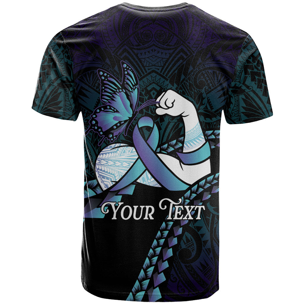 Personalised Polynesia Suicide Prevention Month T Shirt Brave Strong Butterfly Teal Purple Ribbon
