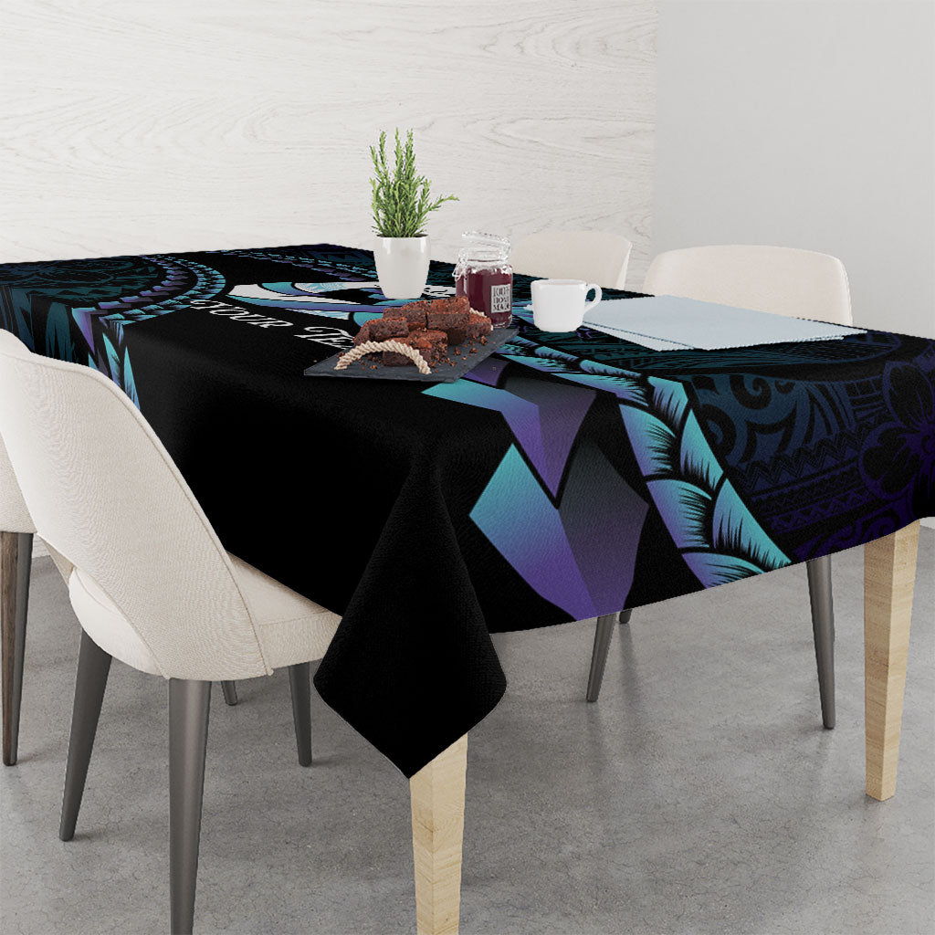 Personalised Polynesia Suicide Prevention Month Tablecloth Brave Strong Butterfly Teal Purple Ribbon