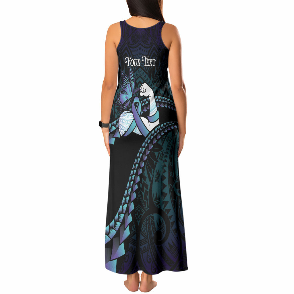 Personalised Polynesia Suicide Prevention Month Tank Maxi Dress Brave Strong Butterfly Teal Purple Ribbon