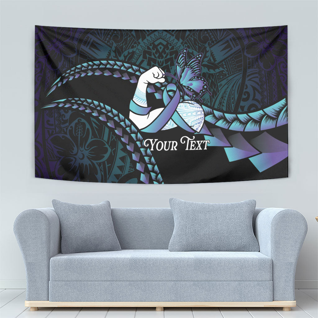 Personalised Polynesia Suicide Prevention Month Tapestry Brave Strong Butterfly Teal Purple Ribbon