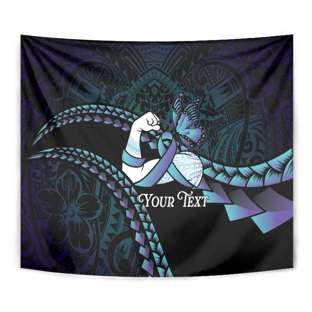Personalised Polynesia Suicide Prevention Month Tapestry Brave Strong Butterfly Teal Purple Ribbon