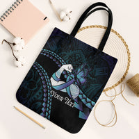 Personalised Polynesia Suicide Prevention Month Tote Bag Brave Strong Butterfly Teal Purple Ribbon