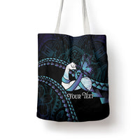 Personalised Polynesia Suicide Prevention Month Tote Bag Brave Strong Butterfly Teal Purple Ribbon