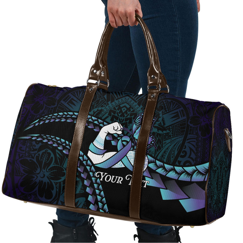 Personalised Polynesia Suicide Prevention Month Travel Bag Brave Strong Butterfly Teal Purple Ribbon