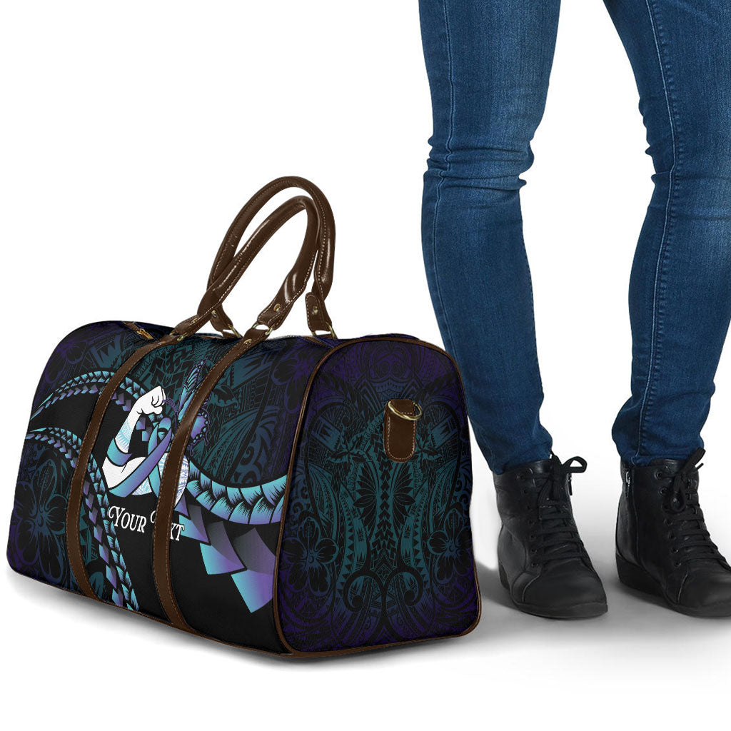 Personalised Polynesia Suicide Prevention Month Travel Bag Brave Strong Butterfly Teal Purple Ribbon