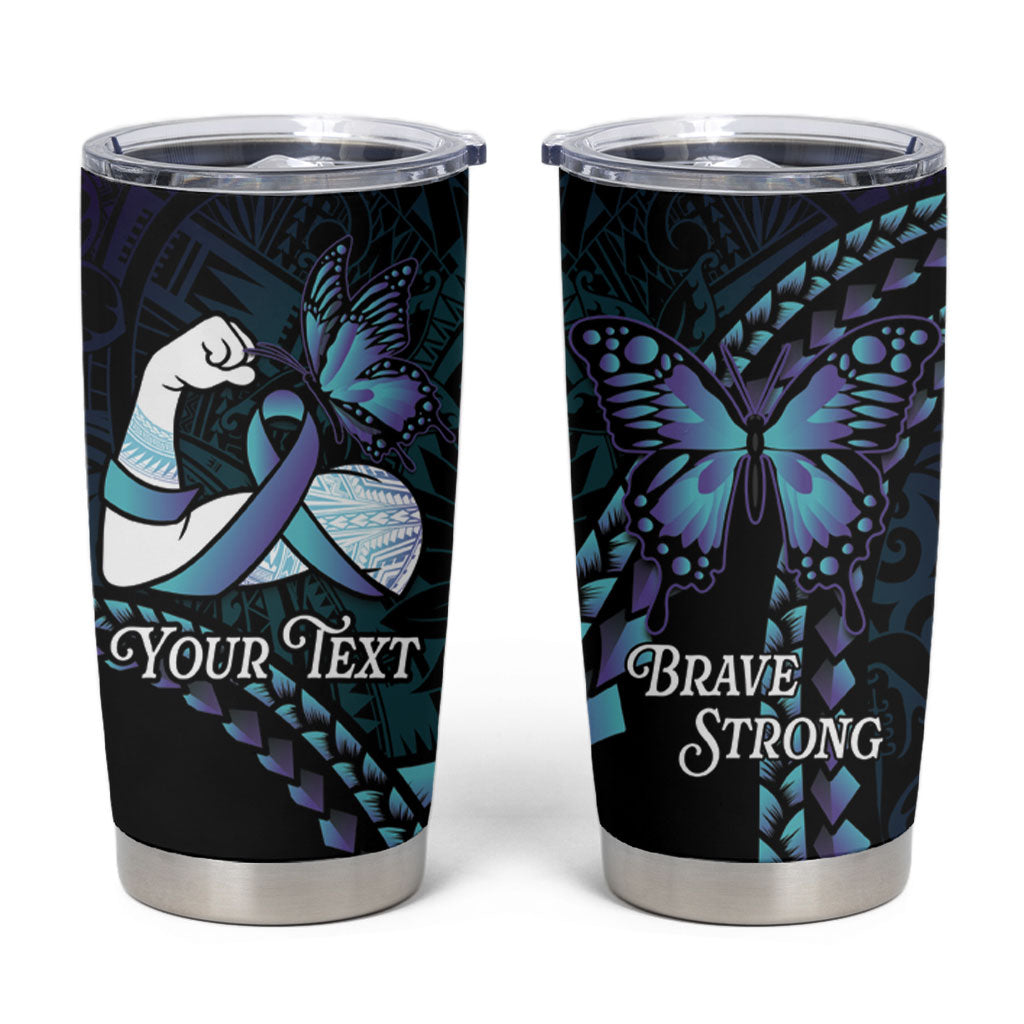 Personalised Polynesia Suicide Prevention Month Tumbler Cup Brave Strong Butterfly Teal Purple Ribbon