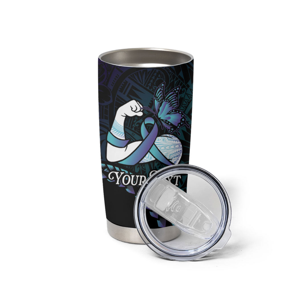 Personalised Polynesia Suicide Prevention Month Tumbler Cup Brave Strong Butterfly Teal Purple Ribbon