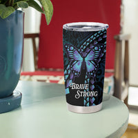 Personalised Polynesia Suicide Prevention Month Tumbler Cup Brave Strong Butterfly Teal Purple Ribbon