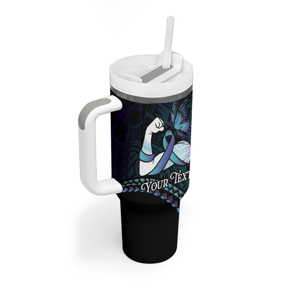 Personalised Polynesia Suicide Prevention Month Tumbler With Handle Brave Strong Butterfly Teal Purple Ribbon
