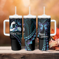 Personalised Polynesia Suicide Prevention Month Tumbler With Handle Brave Strong Butterfly Teal Purple Ribbon