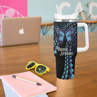 Personalised Polynesia Suicide Prevention Month Tumbler With Handle Brave Strong Butterfly Teal Purple Ribbon
