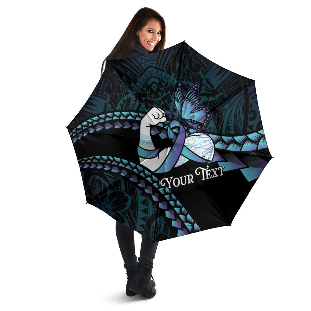 Personalised Polynesia Suicide Prevention Month Umbrella Brave Strong Butterfly Teal Purple Ribbon