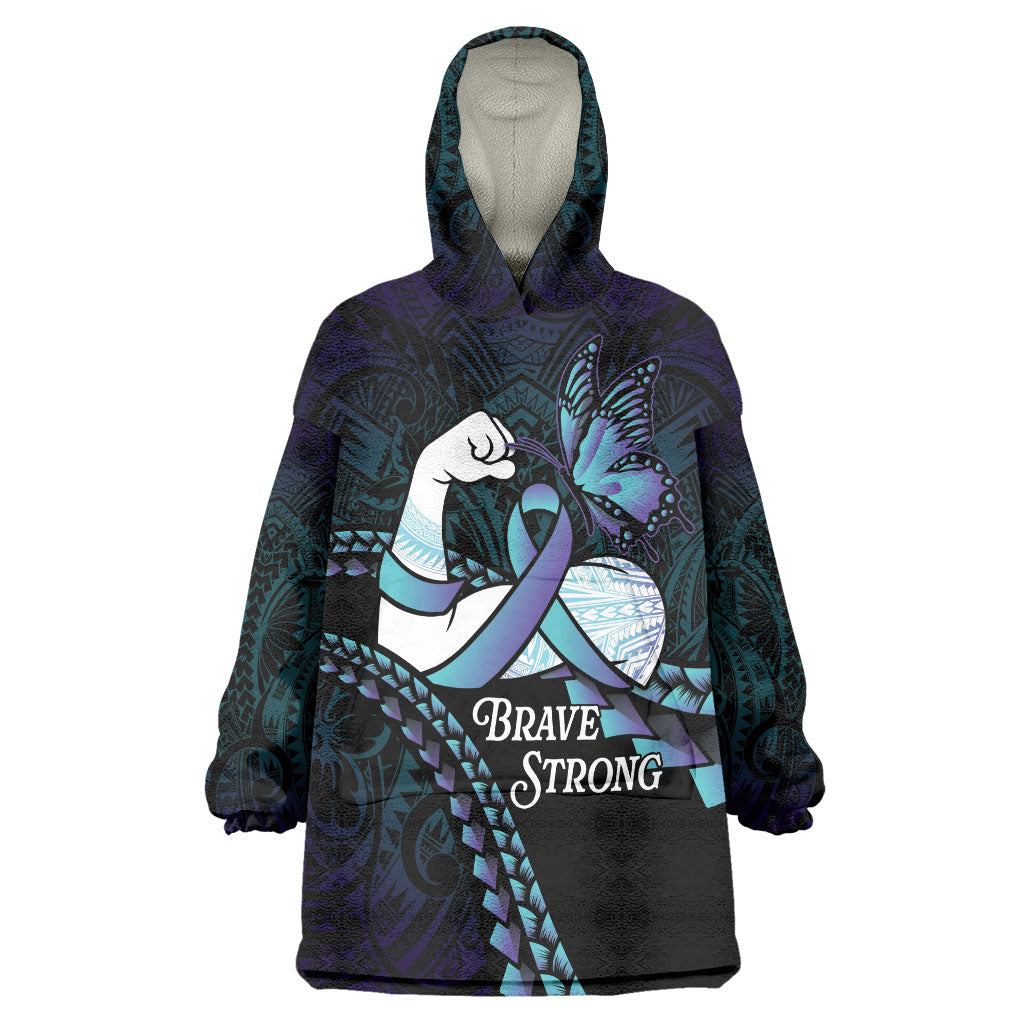 Personalised Polynesia Suicide Prevention Month Wearable Blanket Hoodie Brave Strong Butterfly Teal Purple Ribbon