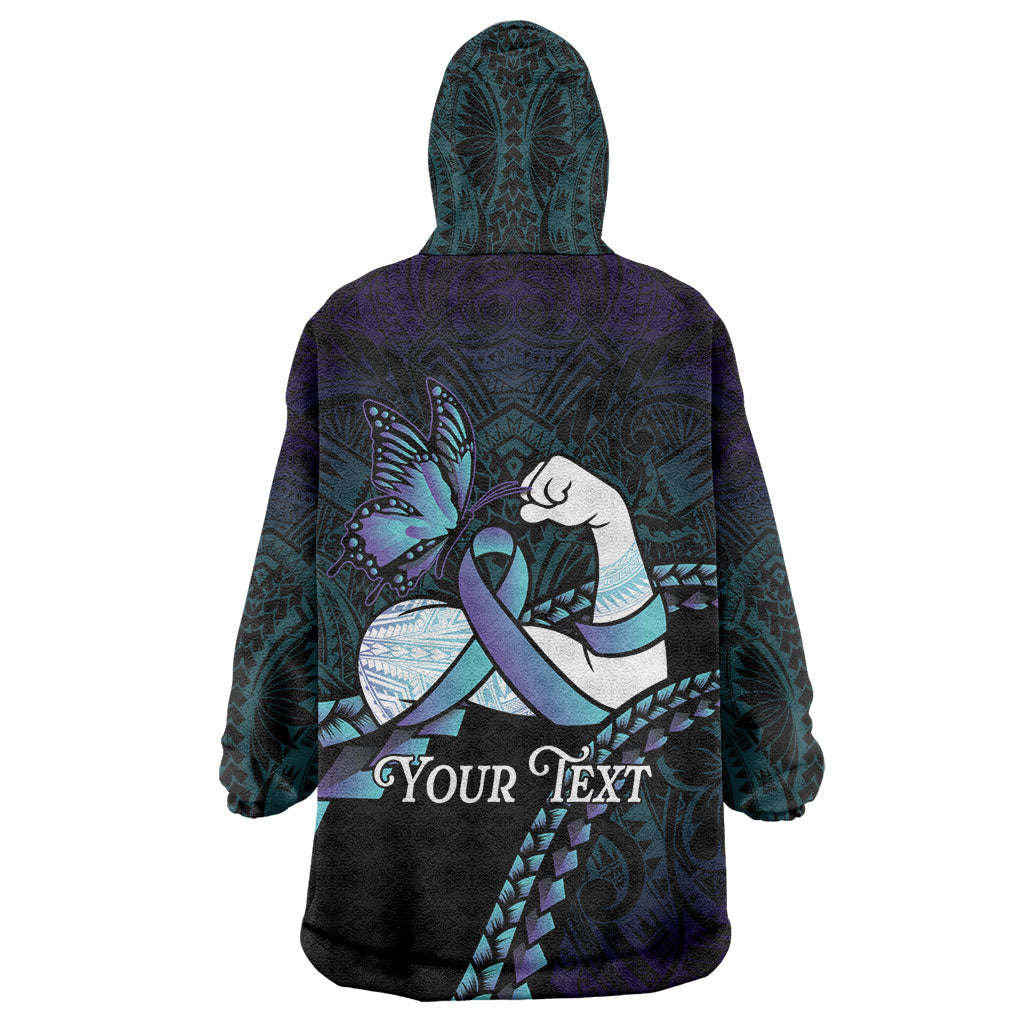 Personalised Polynesia Suicide Prevention Month Wearable Blanket Hoodie Brave Strong Butterfly Teal Purple Ribbon
