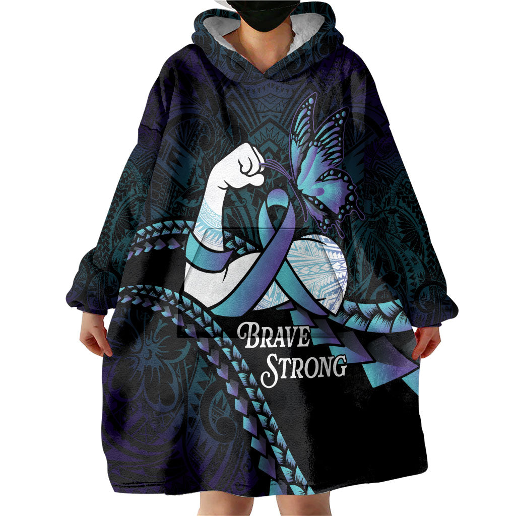 Personalised Polynesia Suicide Prevention Month Wearable Blanket Hoodie Brave Strong Butterfly Teal Purple Ribbon