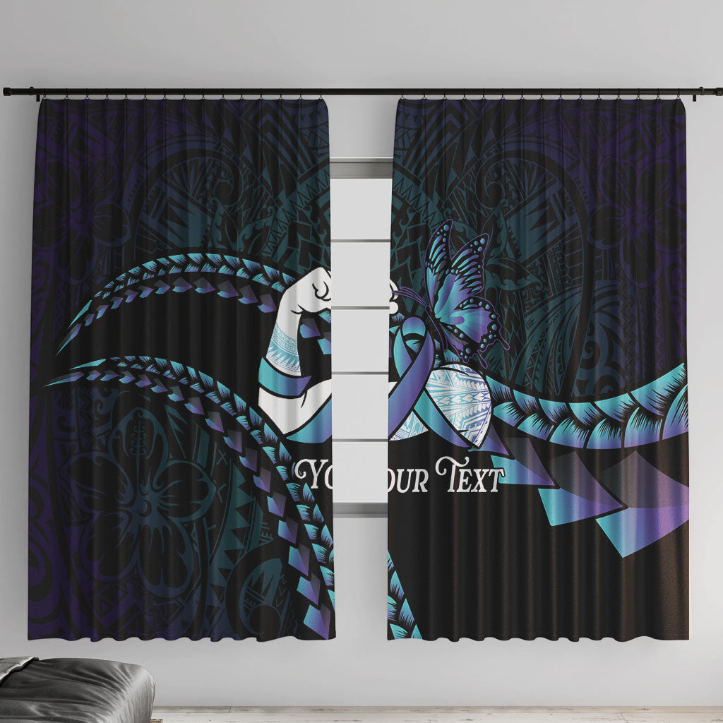 Personalised Polynesia Suicide Prevention Month Window Curtain Brave Strong Butterfly Teal Purple Ribbon