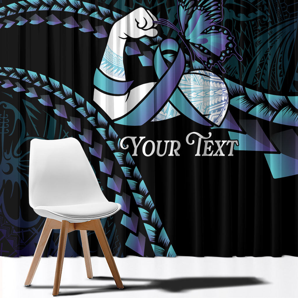 Personalised Polynesia Suicide Prevention Month Window Curtain Brave Strong Butterfly Teal Purple Ribbon