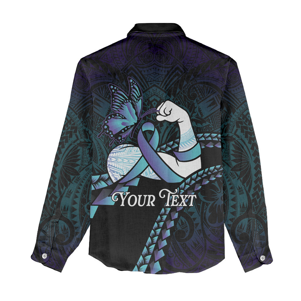 Personalised Polynesia Suicide Prevention Month Women Casual Shirt Brave Strong Butterfly Teal Purple Ribbon
