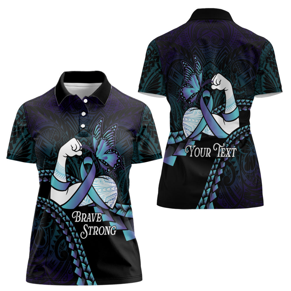 Personalised Polynesia Suicide Prevention Month Women Polo Shirt Brave Strong Butterfly Teal Purple Ribbon