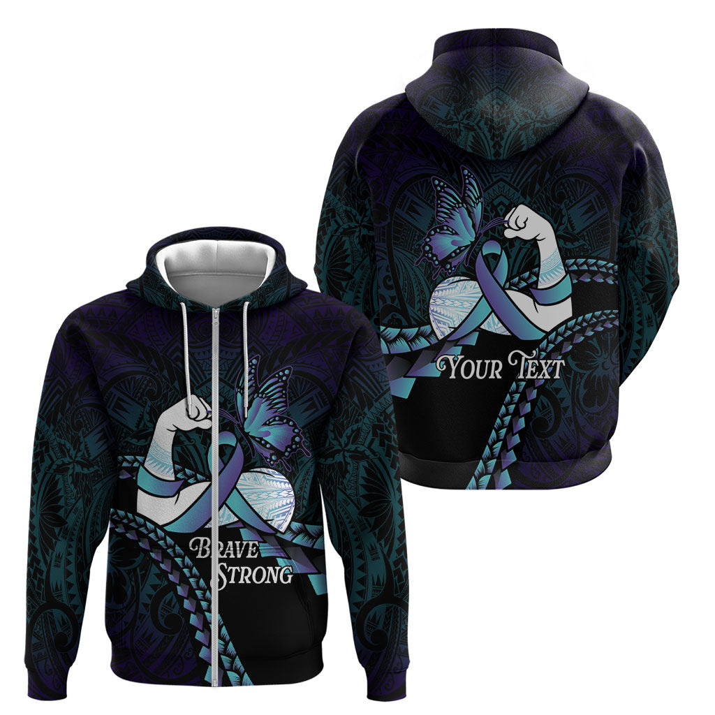 Personalised Polynesia Suicide Prevention Month Zip Hoodie Brave Strong Butterfly Teal Purple Ribbon