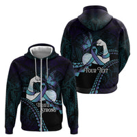Personalised Polynesia Suicide Prevention Month Zip Hoodie Brave Strong Butterfly Teal Purple Ribbon