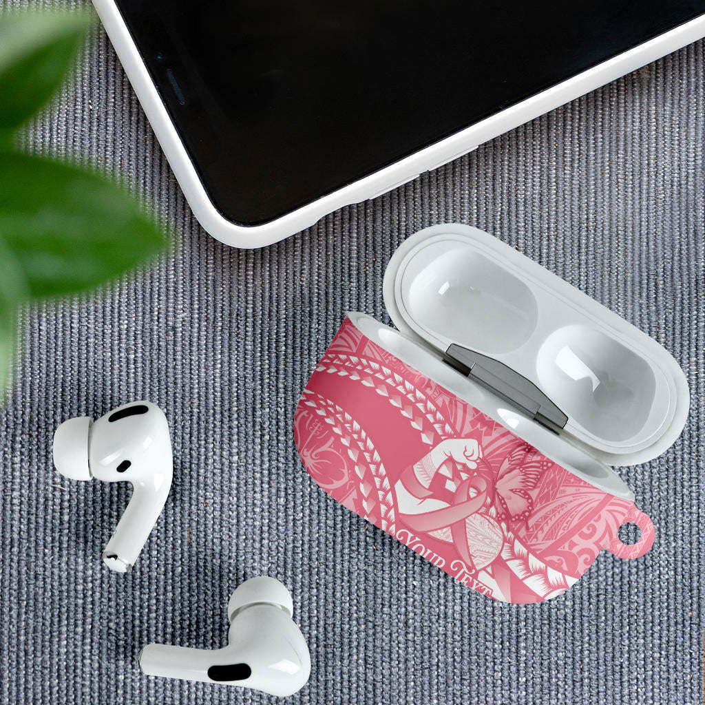 Personalised Polynesia Breast Cancer Awareness AirPods Case Brave Strong Butterfly Pink Ribbon